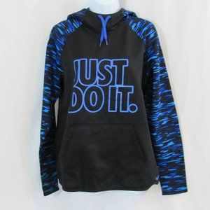 Nike Women's L Therma Fit Hoodie Sweatshirt Black with Blue Camo "Just Do it"